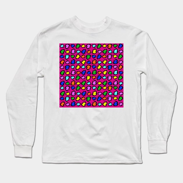 Pink Colorful Bit Cat Print Long Sleeve T-Shirt by Punderstandable